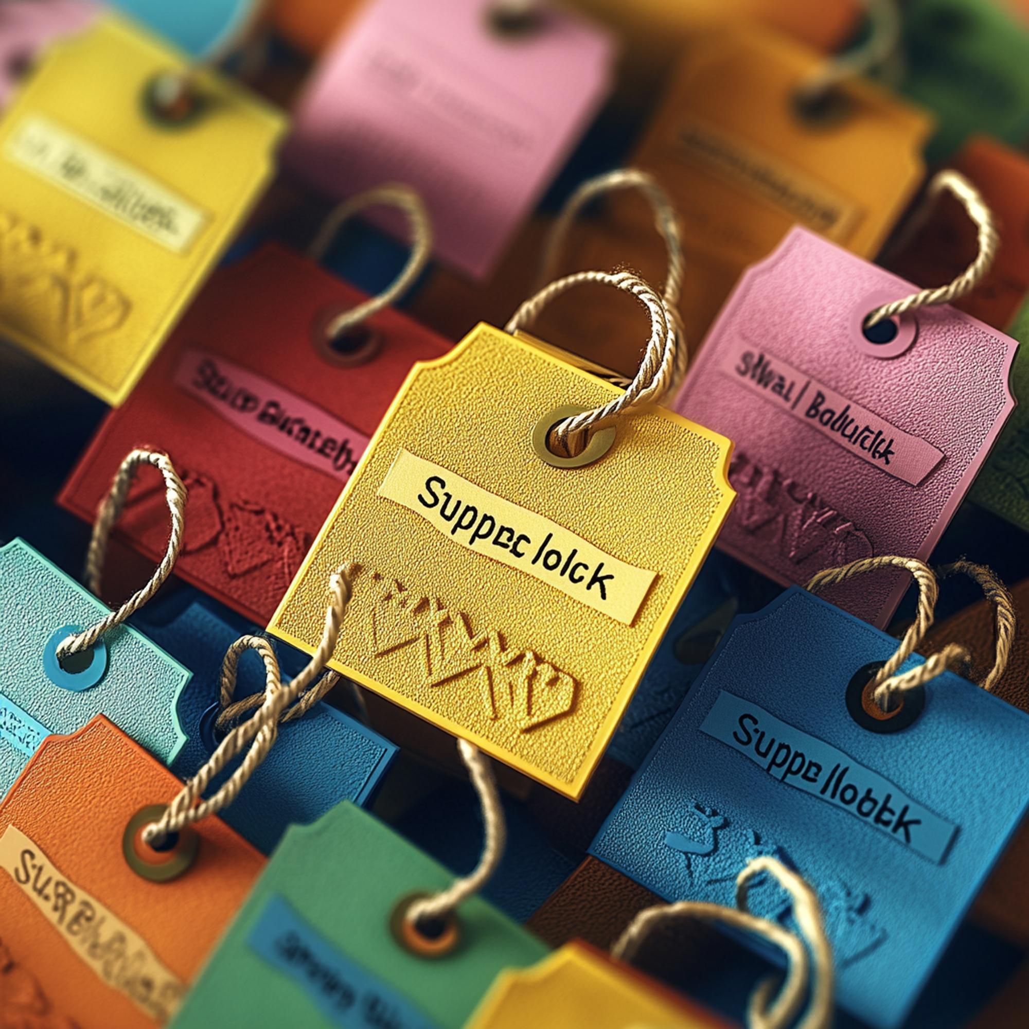 Assorted embroidered labels and tags